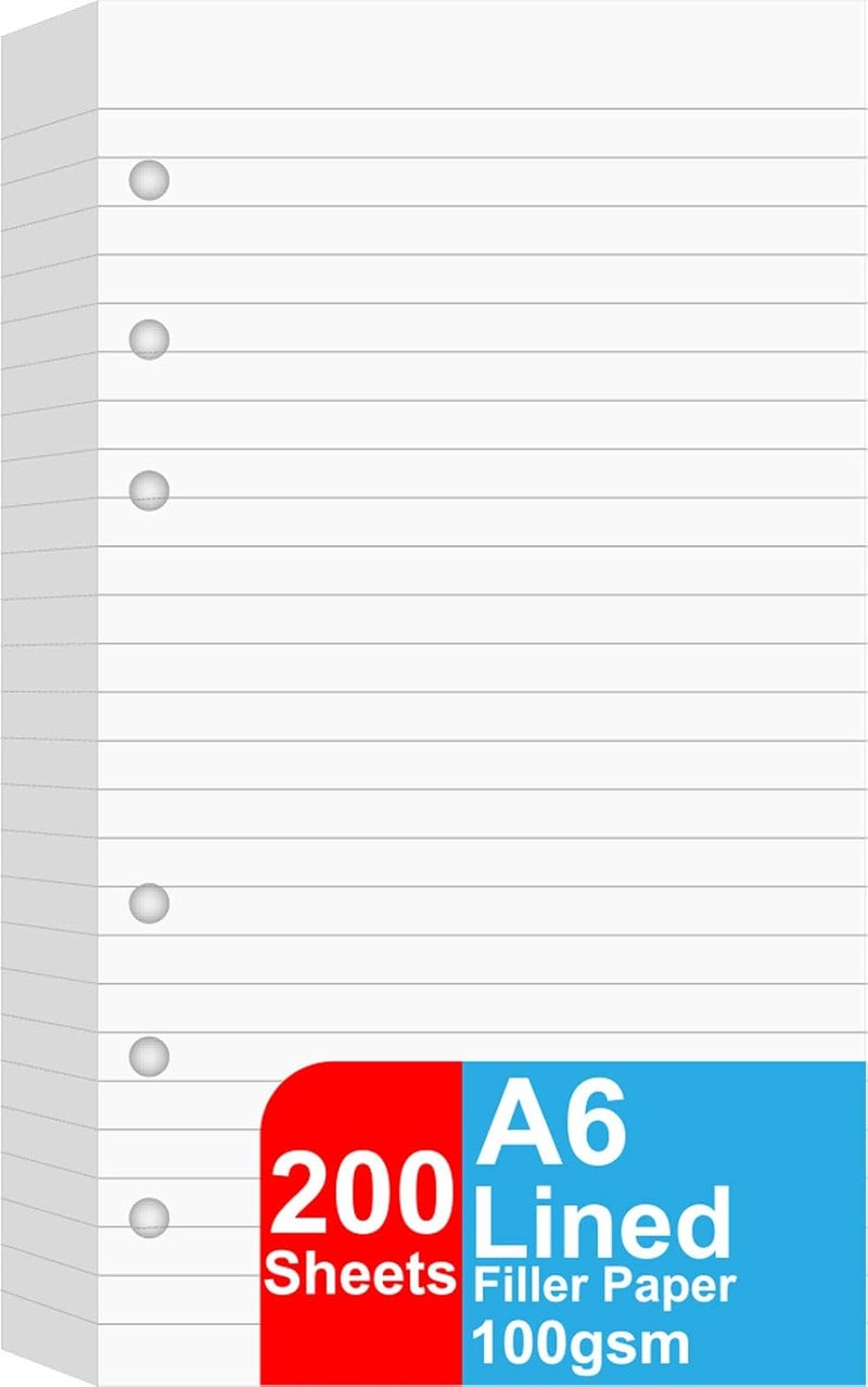 Getvow (2 Pack) A6 Lined Refill Paper, 200 Sheets/400 Pages Loose Leaf Paper for Filofax Personal Binders, 6 Holes Punched, 100gsm Ruled White Pages, 3.75'' x 6.75'' - Image 1